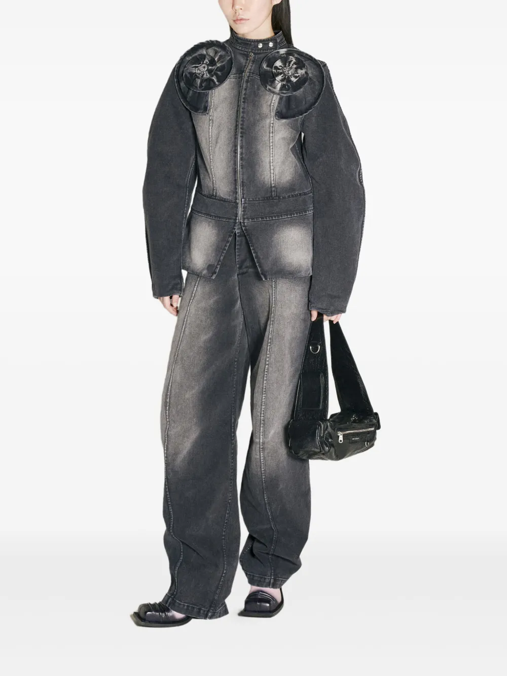 Fidan Novruzova rosette-appliqué zip-front jacket | Denim Jackets | Image 2