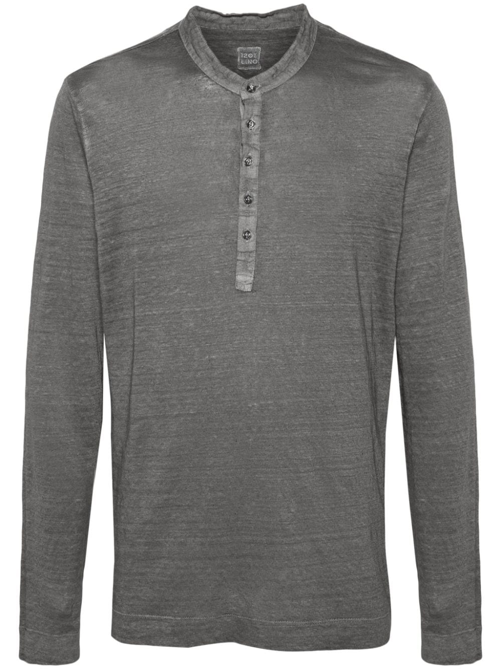 120% Lino Long-sleeve Linen T-shirt In Grey