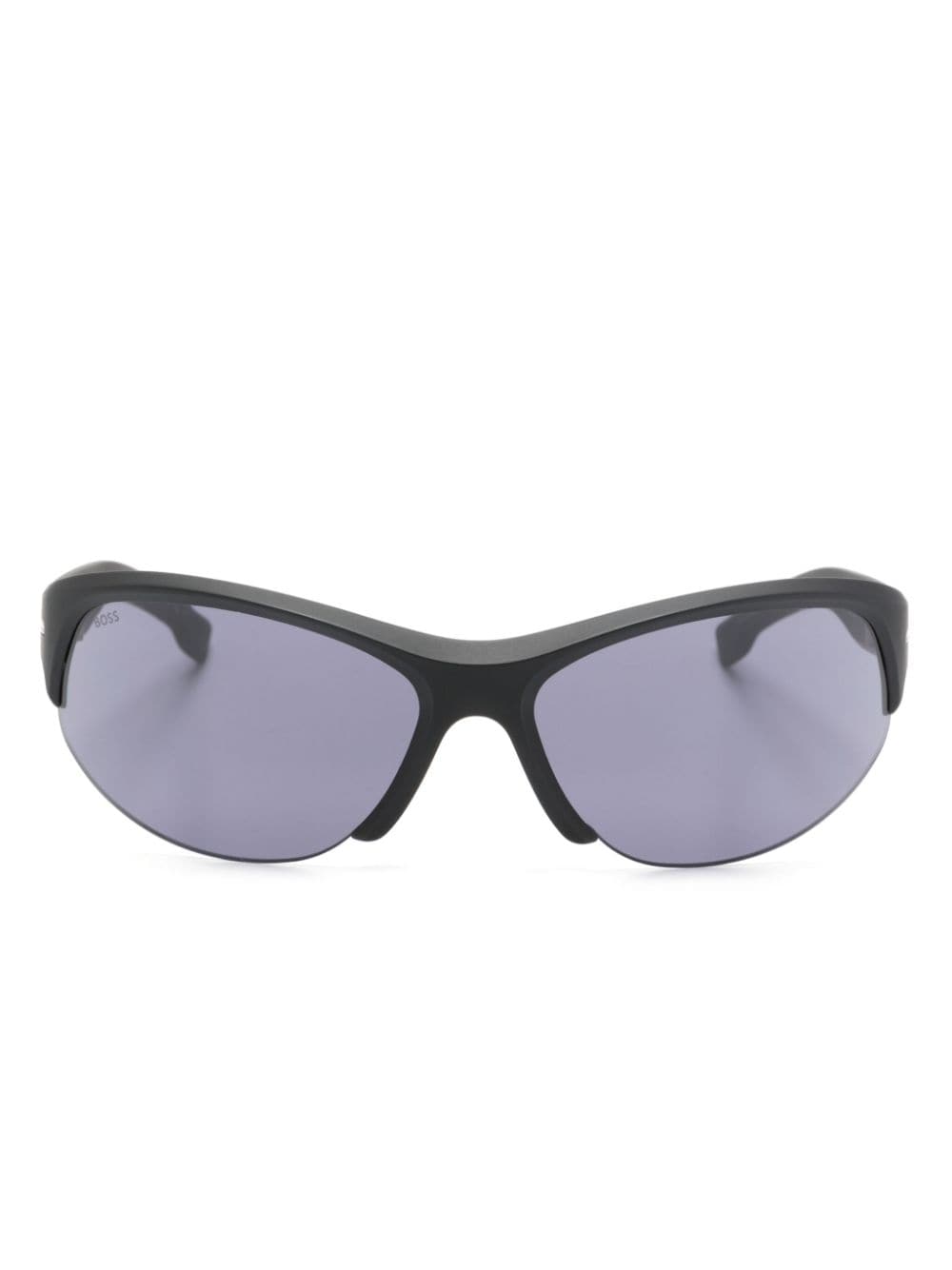 Hugo Boss Half-rim Shield-frame Sunglasses In Schwarz