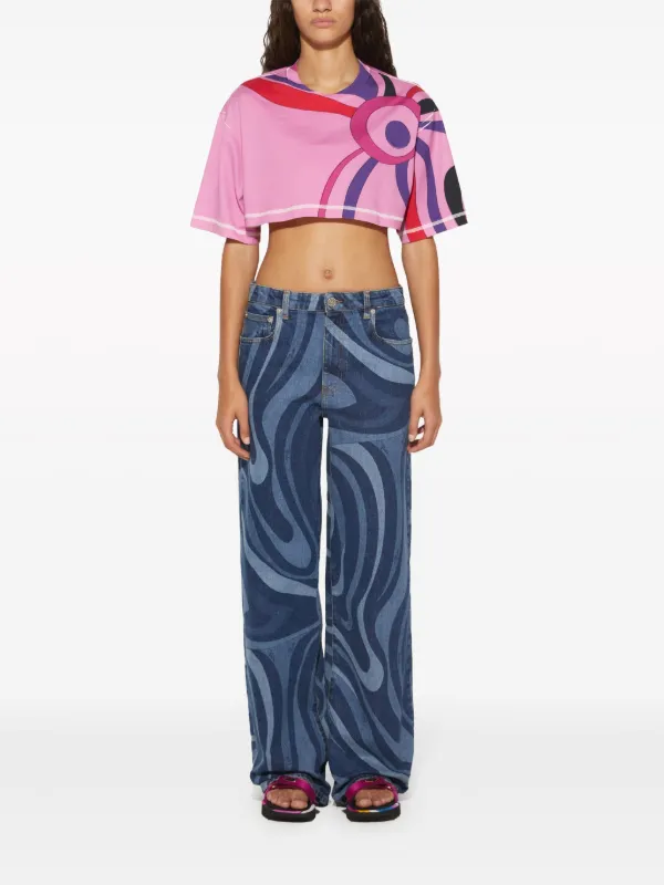 PUCCI Marmo-print Cotton Crop Top | Pink | FARFETCH