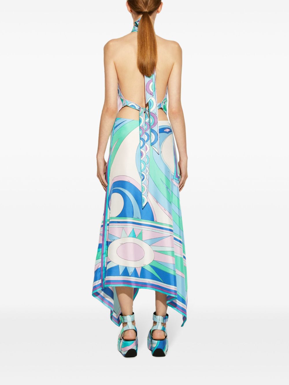 Shop Pucci Cigni Print Silk Handkerchief Skirt In Blue