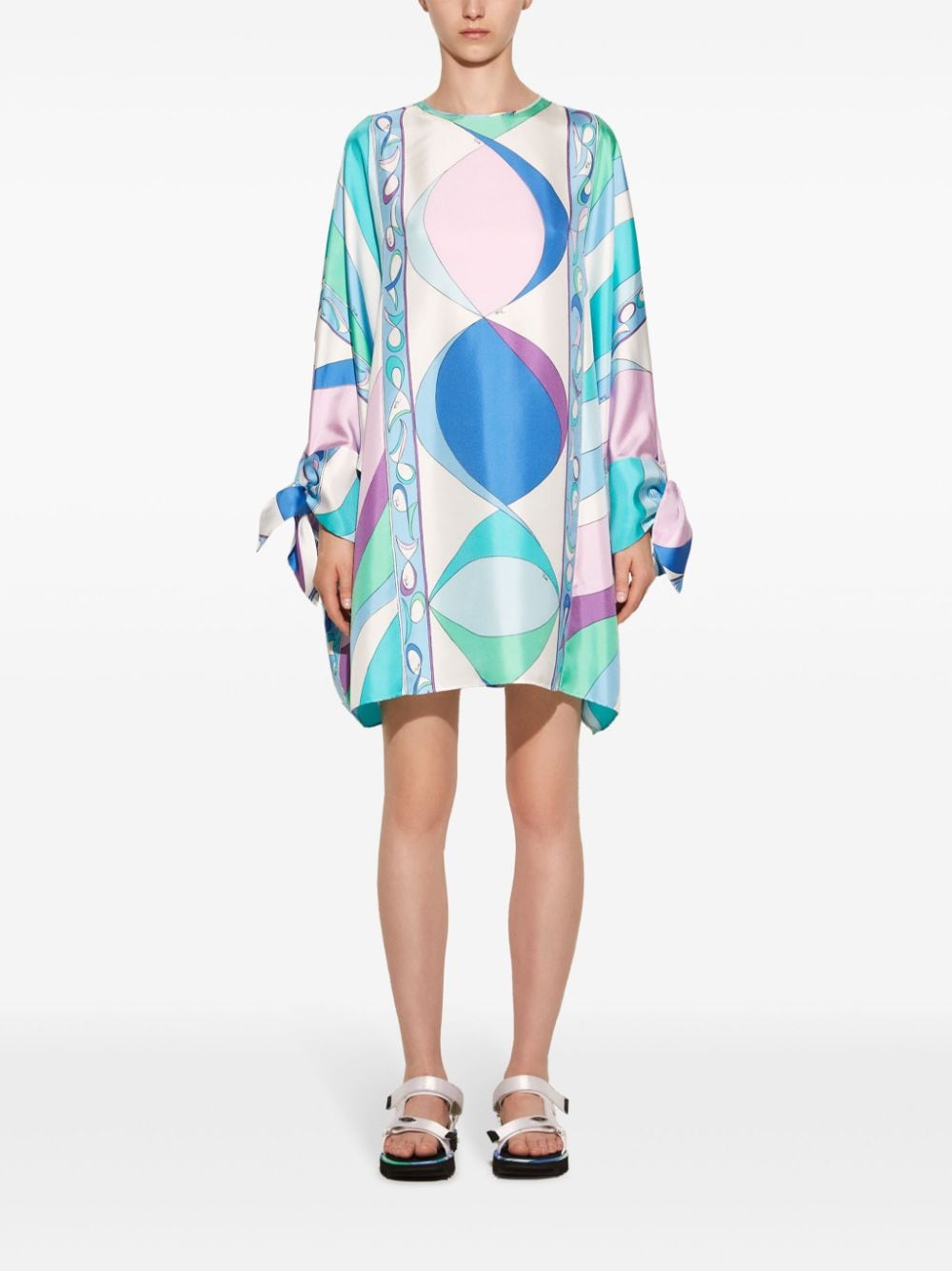 Shop Pucci Pesci-print Silk Minidress In 蓝色
