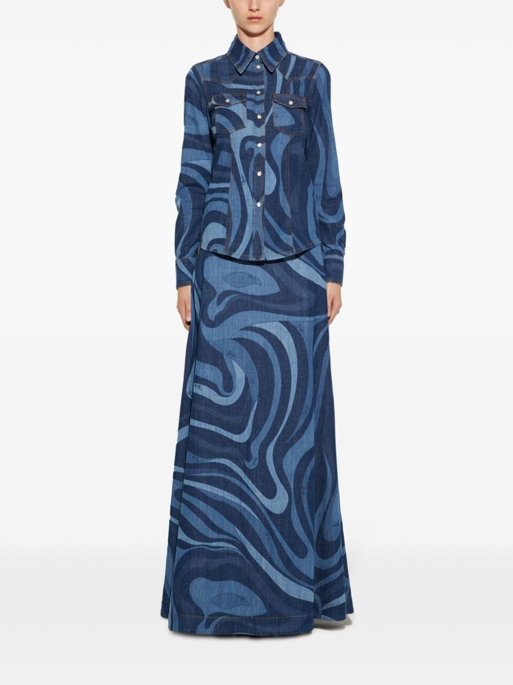 PUCCI Denim overhemd met print - Blauw