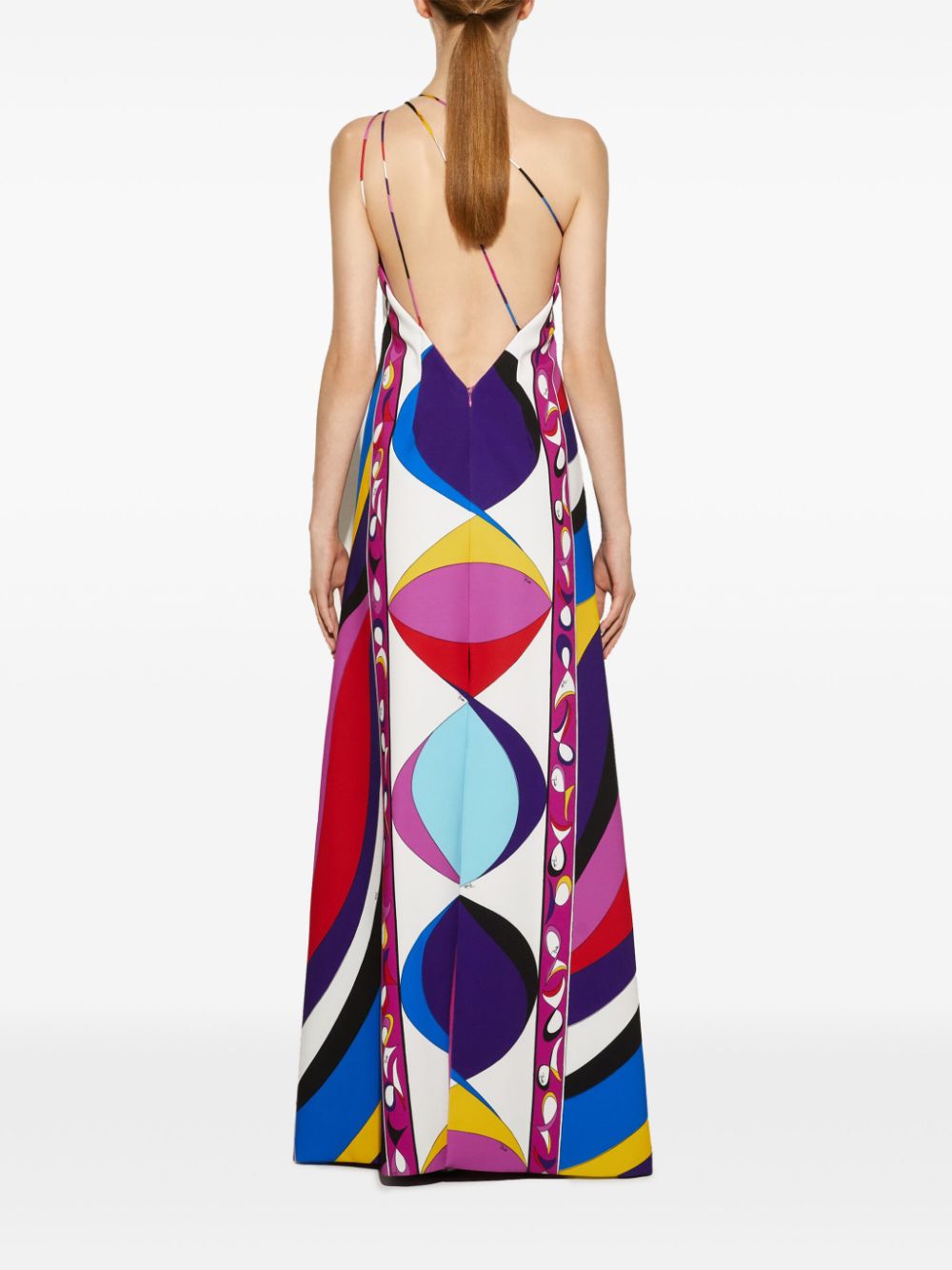 Shop Pucci Pesci-print One-shoulder Dress In Blue