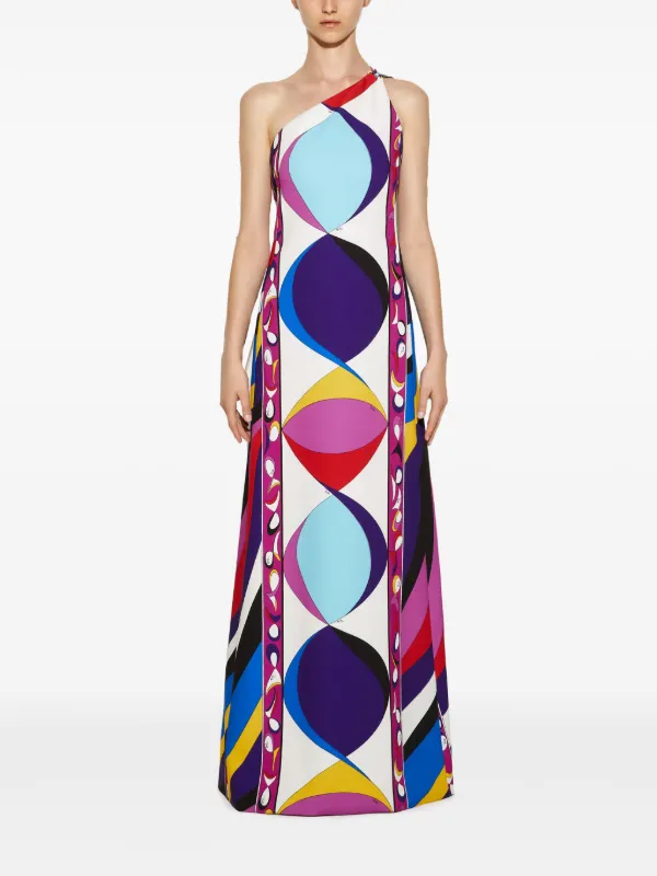 PUCCI Pesci-print one-shoulder Dress | Blue | FARFETCH