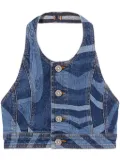 PUCCI Marmo-print denim crop top - Blue