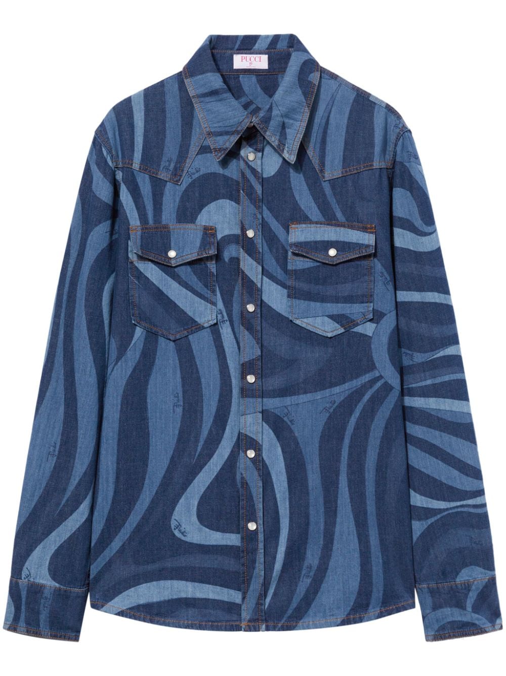 Marmo-print denim shirt