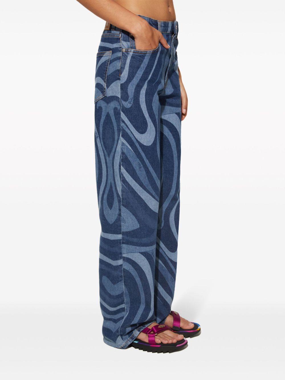 Shop Pucci Marmo-print Straight-leg Jeans In Blue