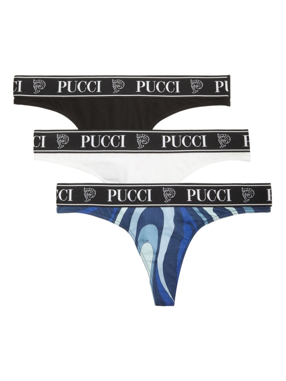 Pucci Logo-print Cotton Thong (set Of Three) In Blue