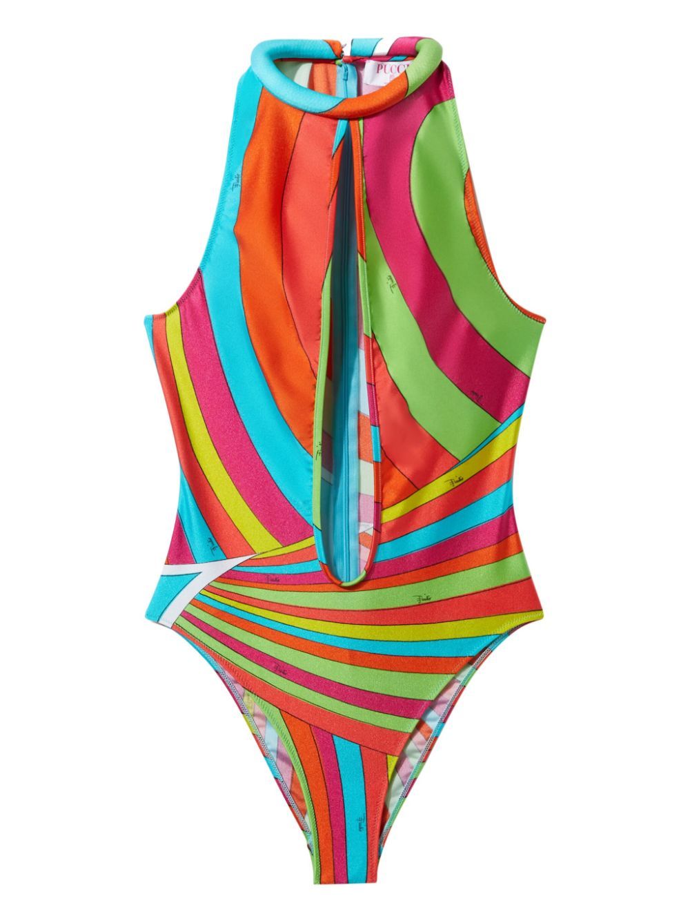 Shop Pucci Iride-print Halterneck Swimsuit In Red