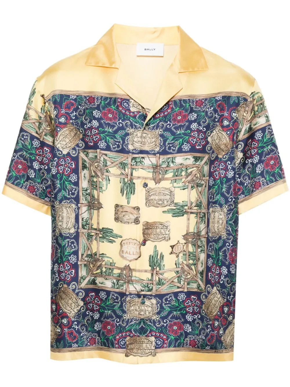 Bally Graphic-print Silk Shirt In Yellow