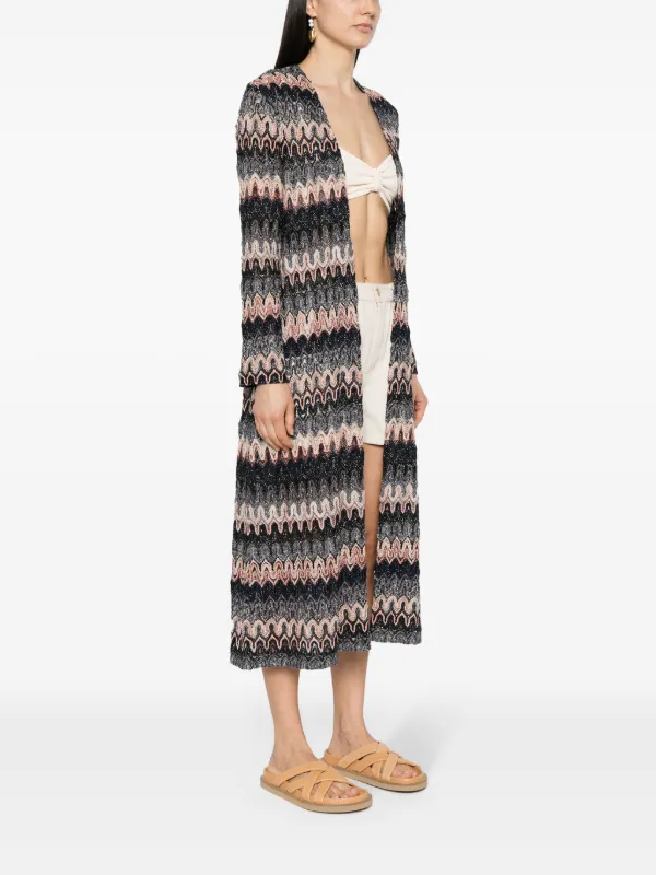 MISSONI ミッソーニ モヘア混 ロング カーディガン 48 Mサイズ 美品◇Missoni ミッソーニ ウール モヘア混 ストライプ柄 ニットコート