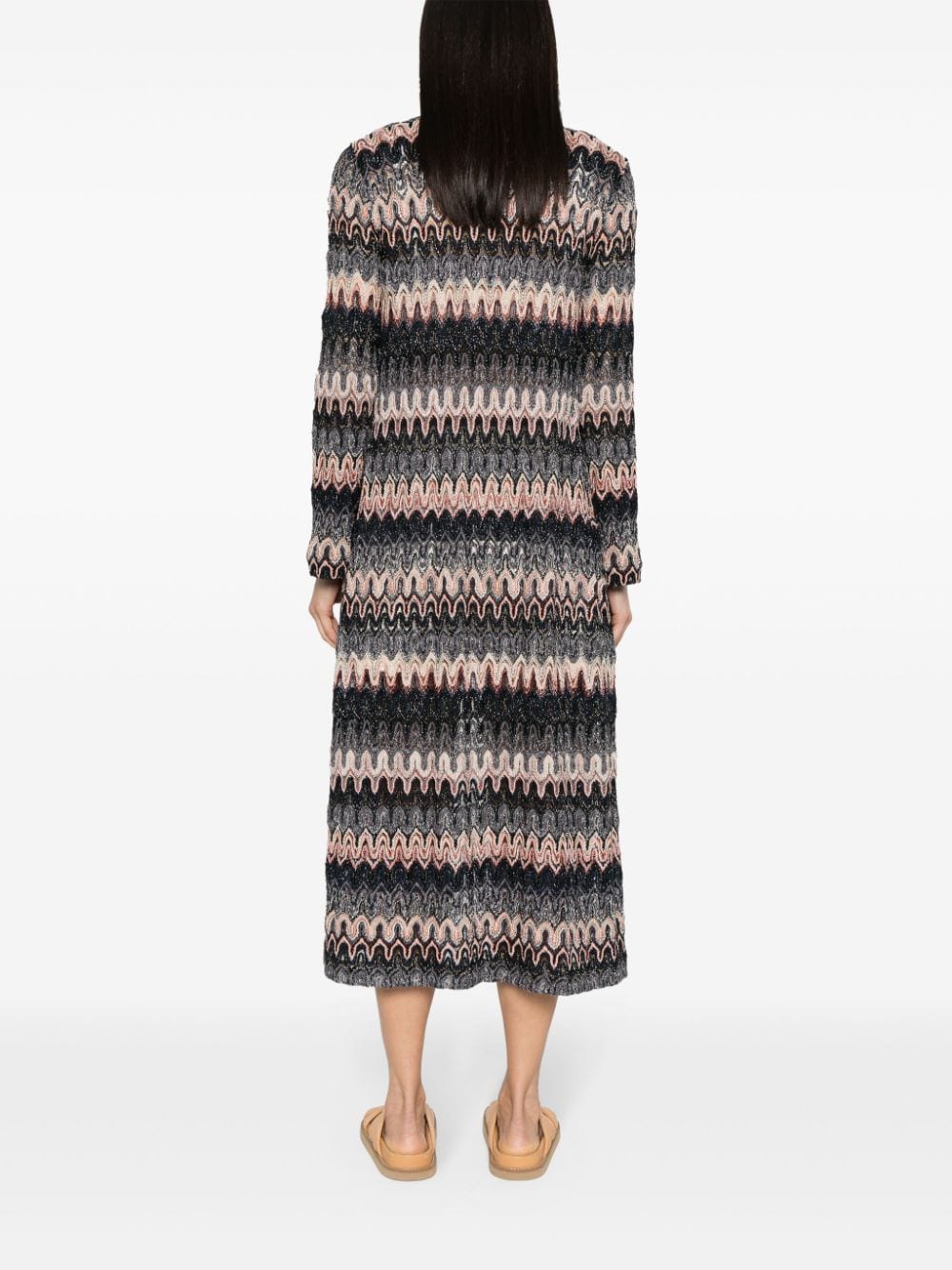 Shop Missoni Zigzag Metallic Long Cardigan In Black