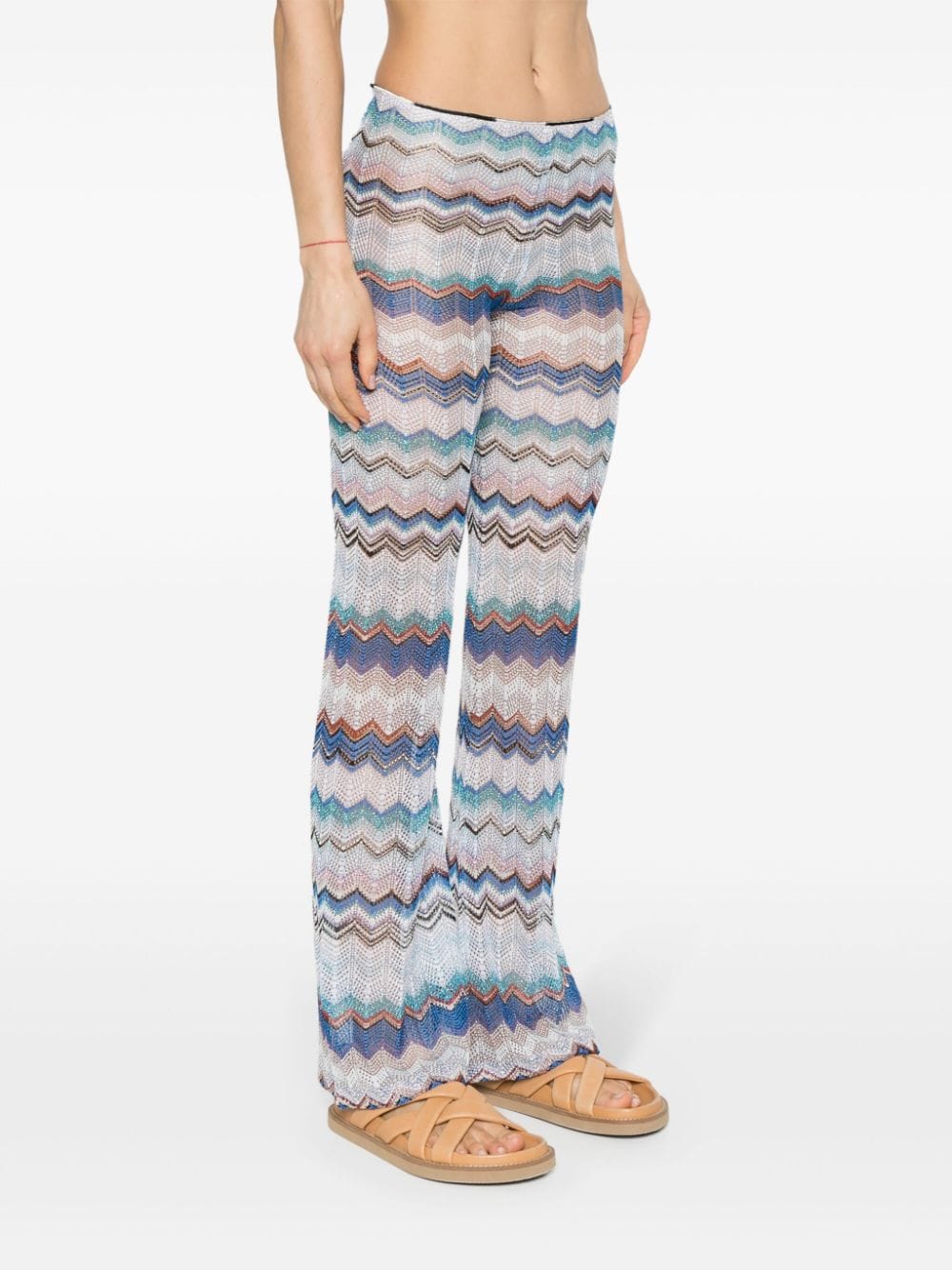 Shop Missoni Crochet-knit Flared Trousers In Blue