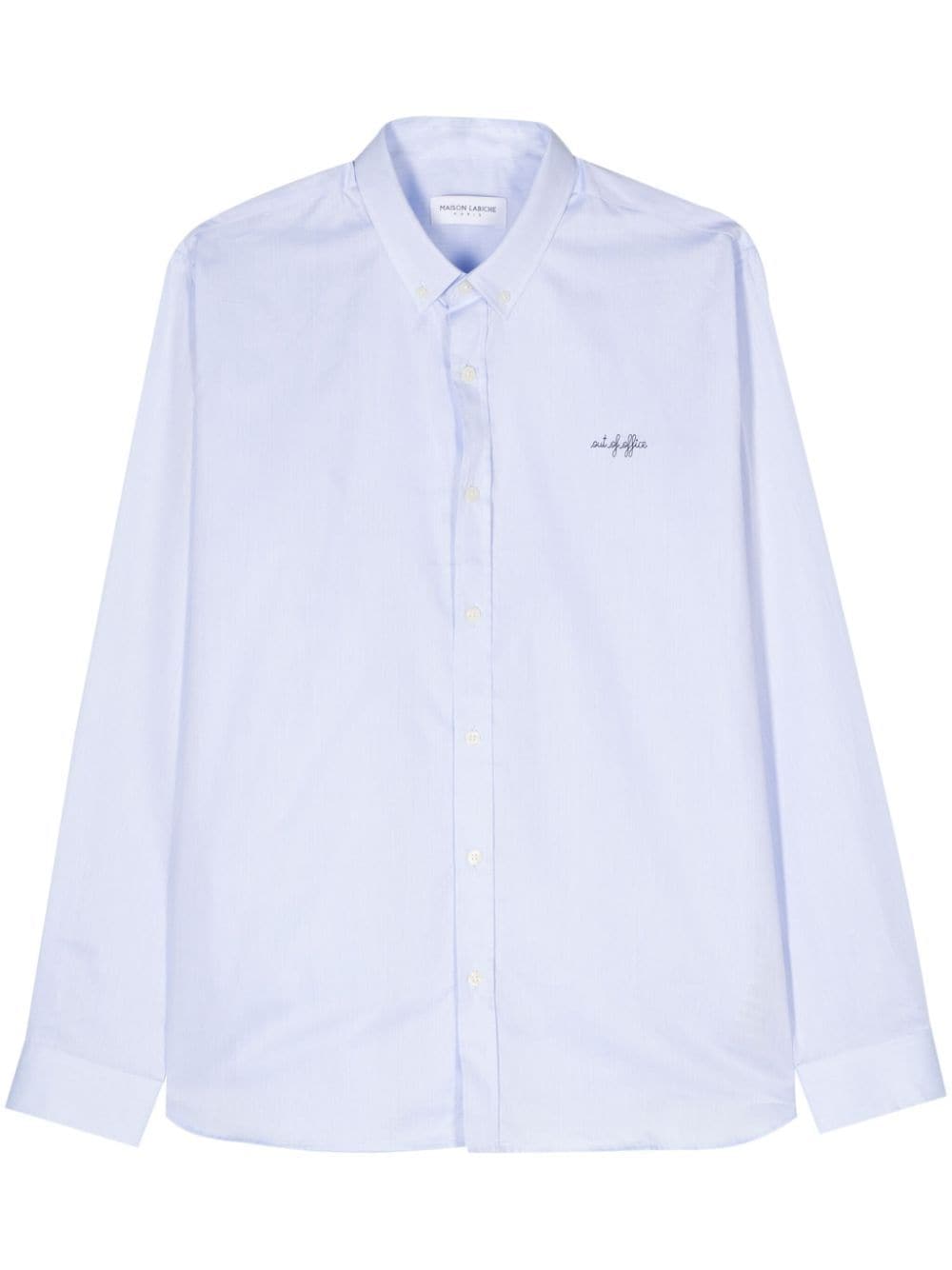 Shop Maison Labiche Slogan-embroidered Poplin Shirt In Blue