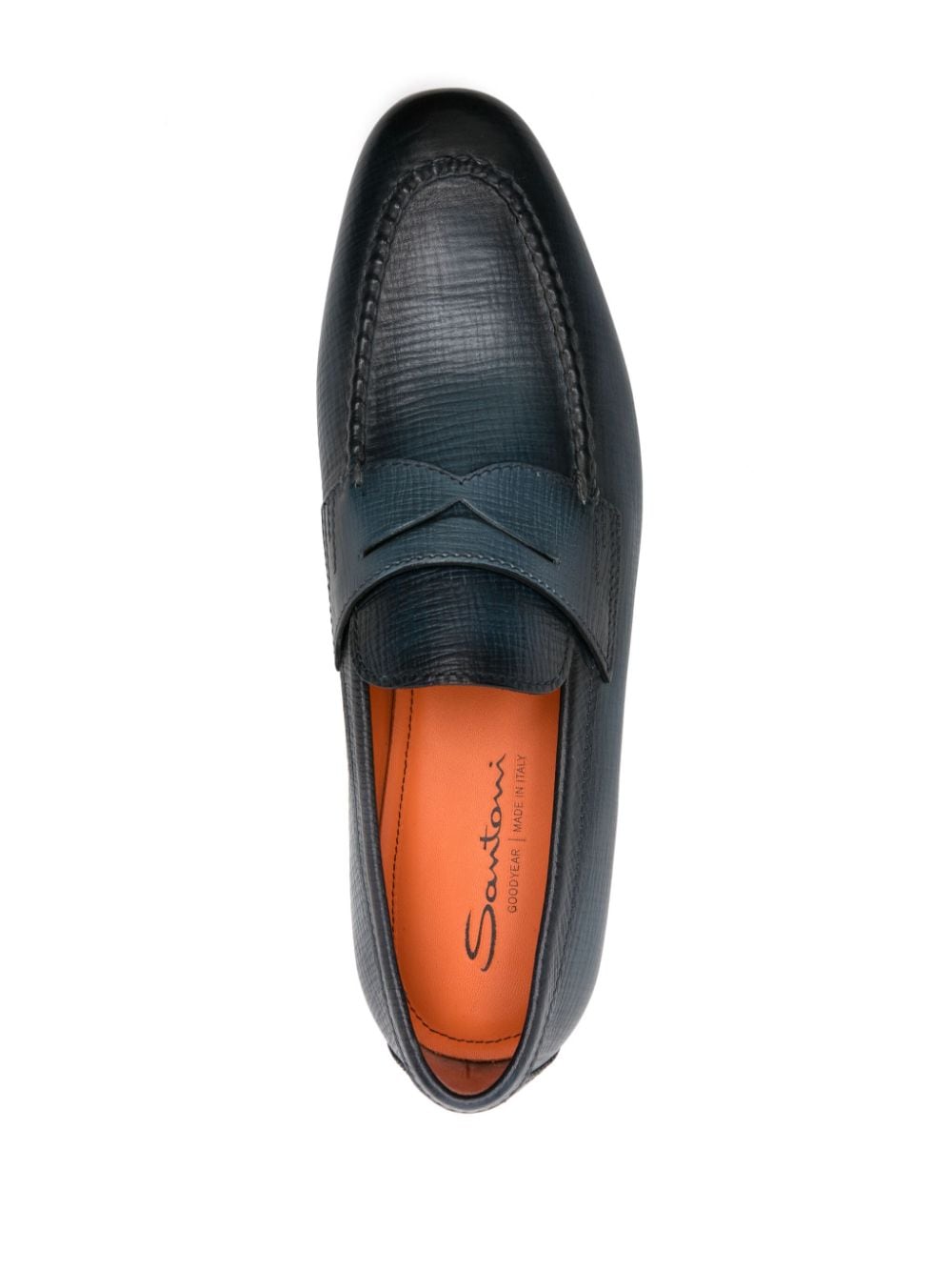 Shop Santoni Textured Leather Penny Loafers In Blue