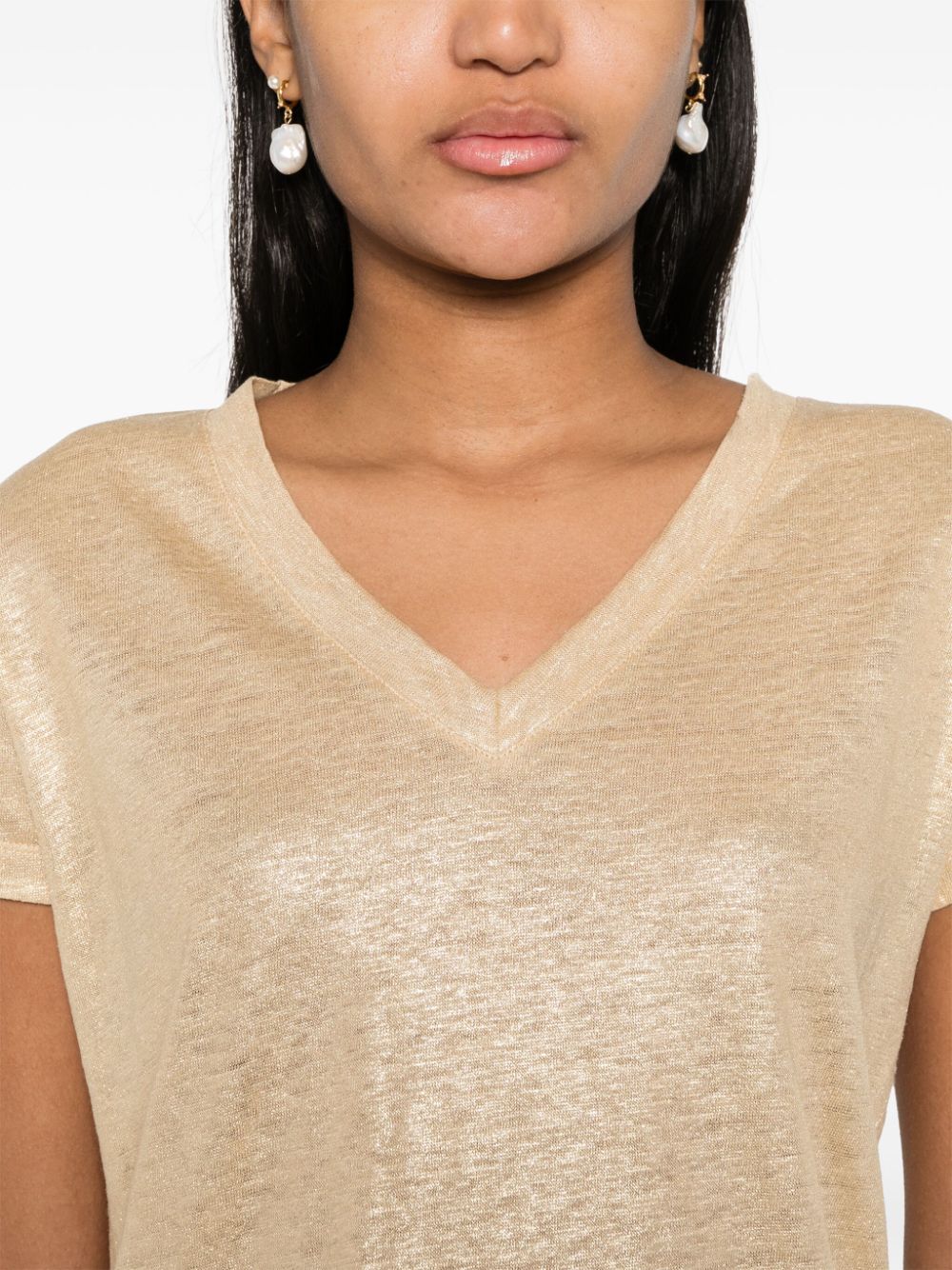 Shop Max & Moi Glitter-detail Linen T-shirt In Gold