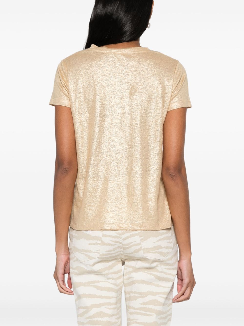 Shop Max & Moi Glitter-detail Linen T-shirt In Gold
