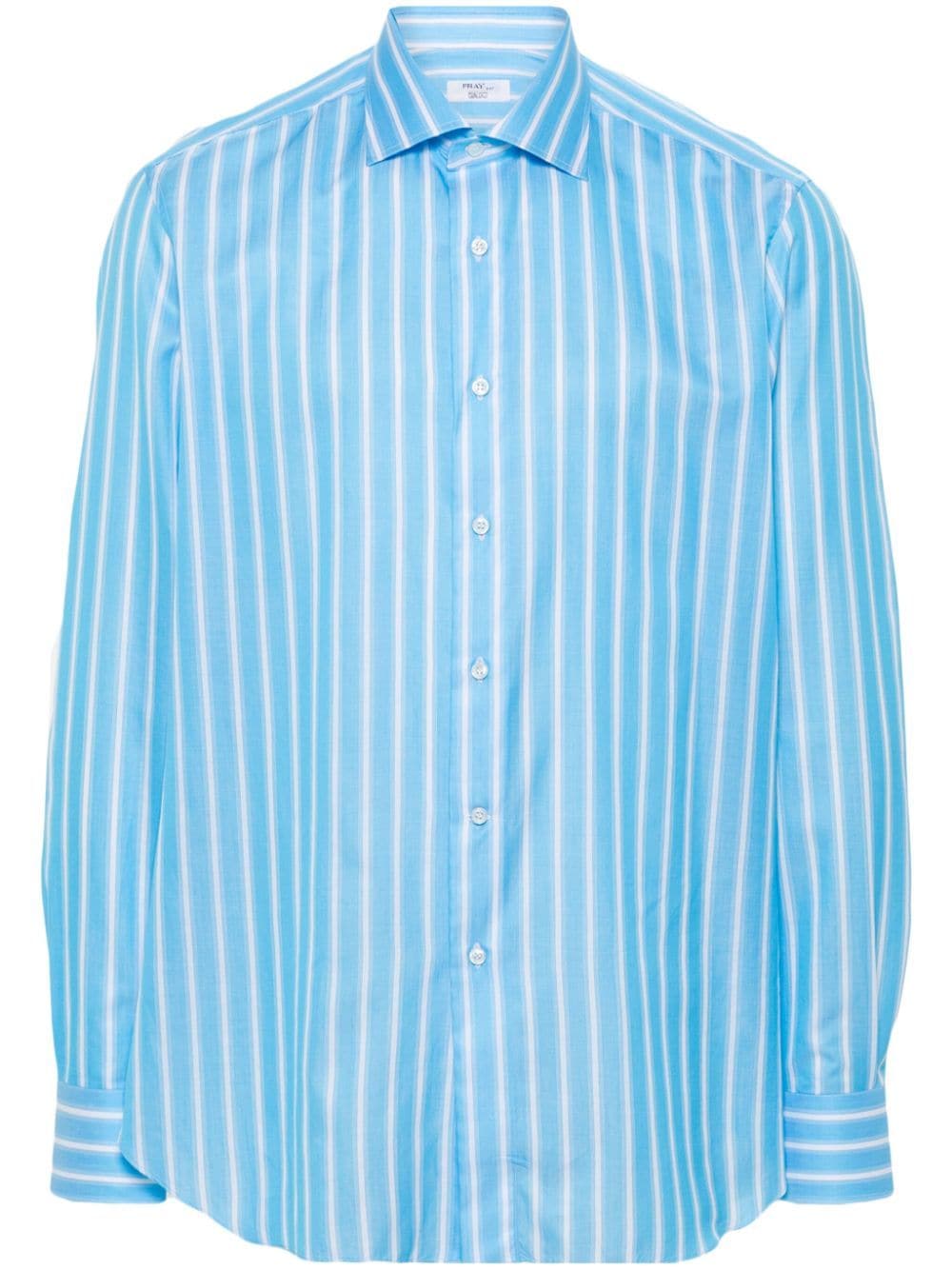 Shop Fray Striped Cotton Shirt In Blue