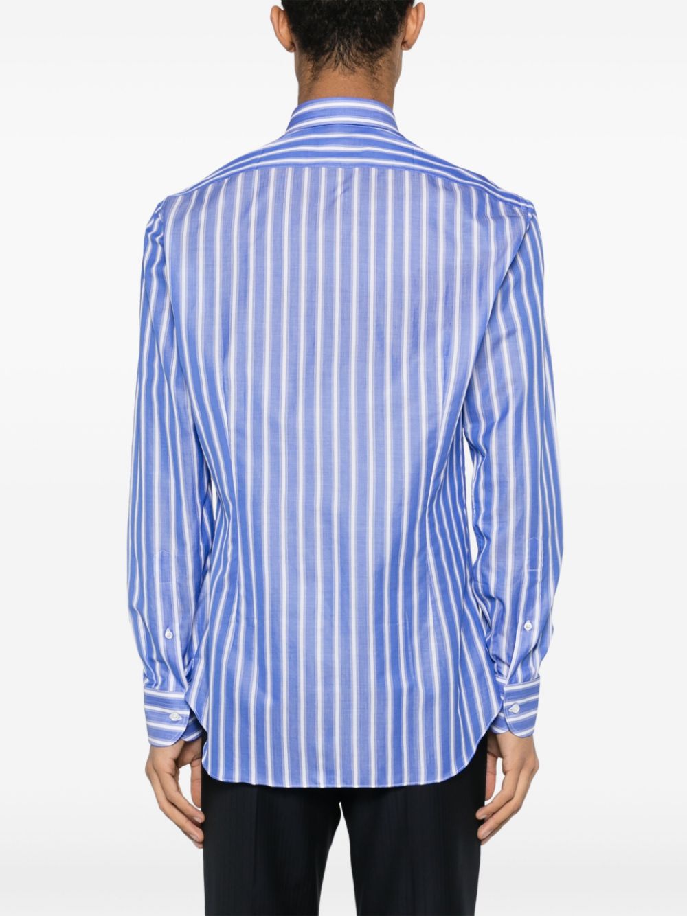 Shop Fray Striped Cotton Shirt In Blue