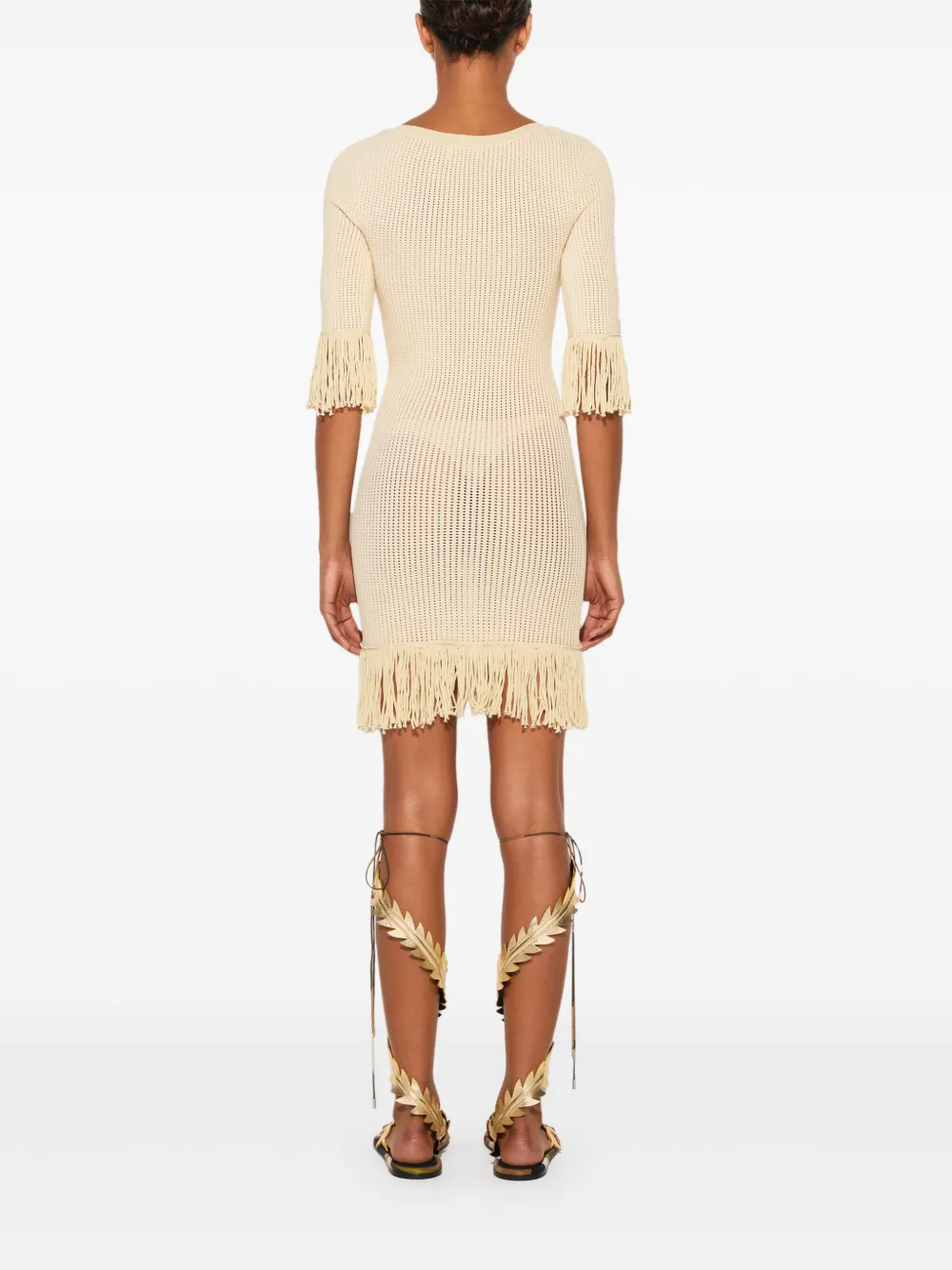 Pucci Logo-plaque Fringed Mini Dress In Neutral