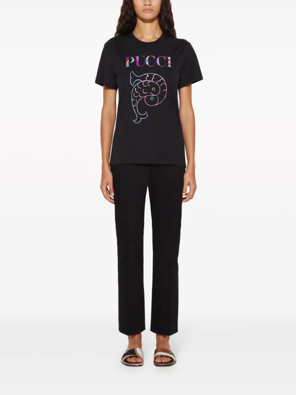 Tシャツ・カットソー Pucci Pure Black Cotton T-Shirt With Contrasting Logo PUCCI logo-print Cotton T-shirt | Black | FARFETCH CA