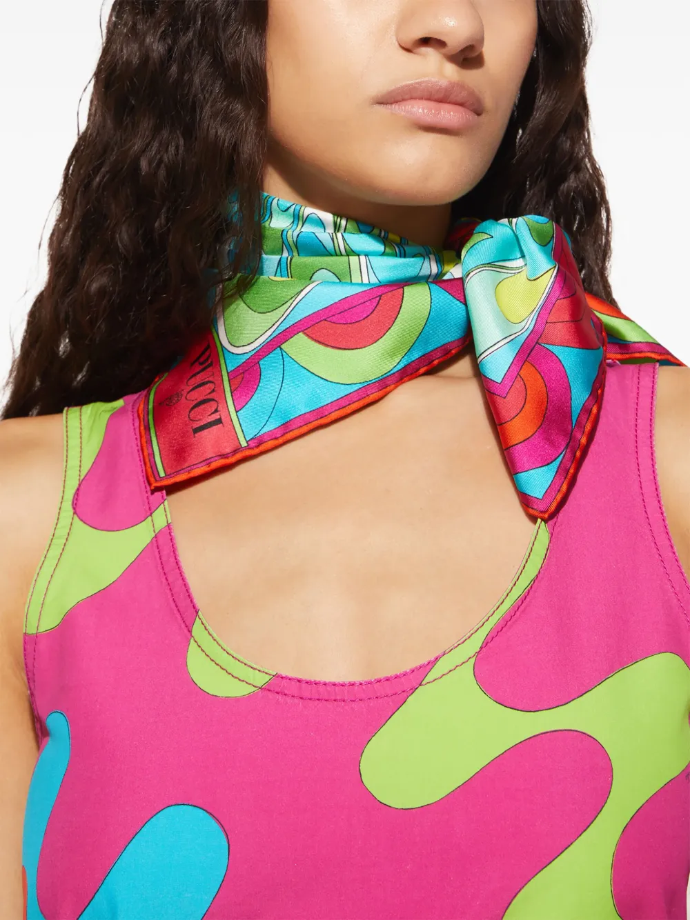 Shop Pucci Onde-print Silk Scarf In Blue