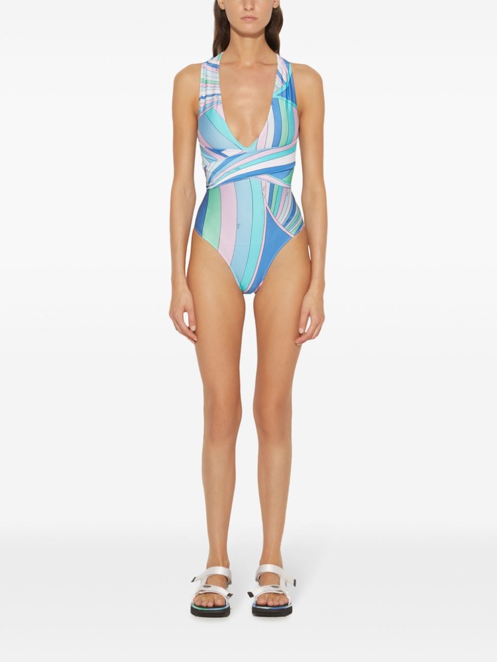 Shop Pucci Iride-print Swimsuit In 蓝色