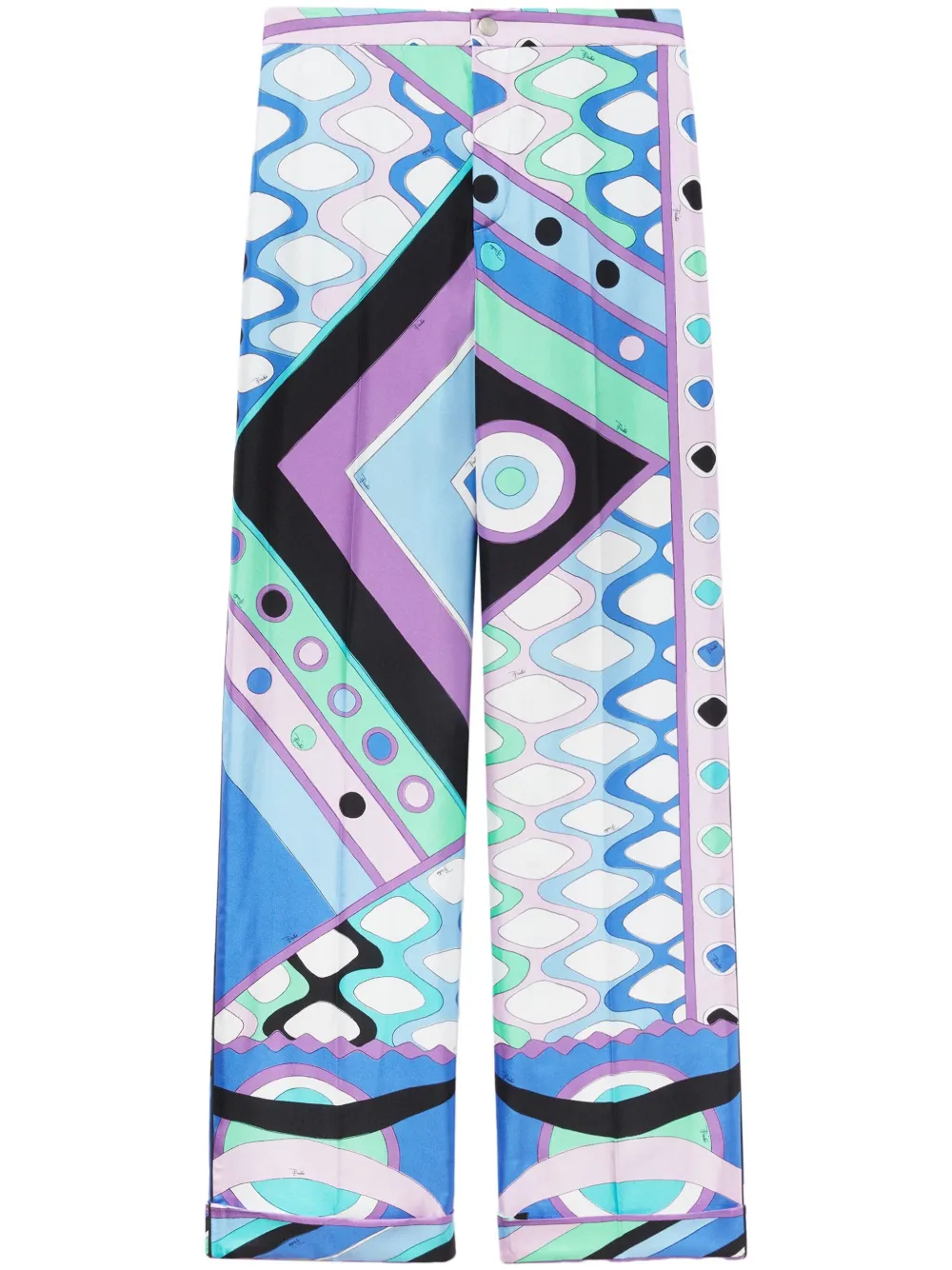 Pucci Printed Silk Pants With Roll-up Cuffs In Blue