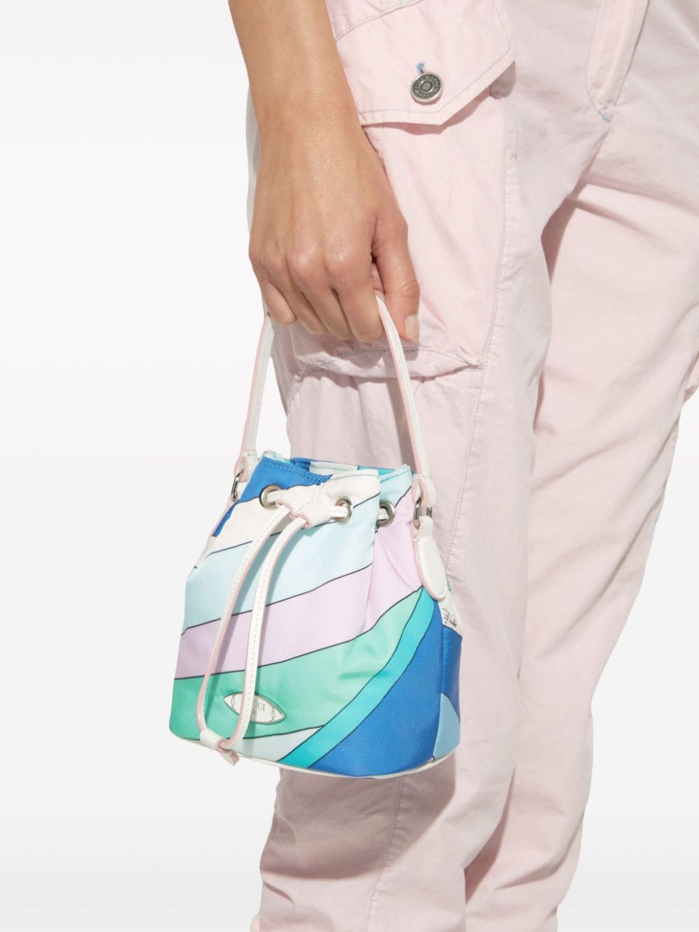 Shop Pucci Yummy Striped Bucket Bag In Blue
