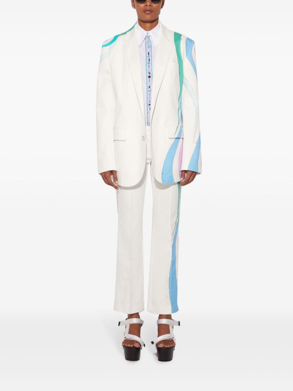 Shop Pucci Marmo-print Cotton-blend Blazer In White