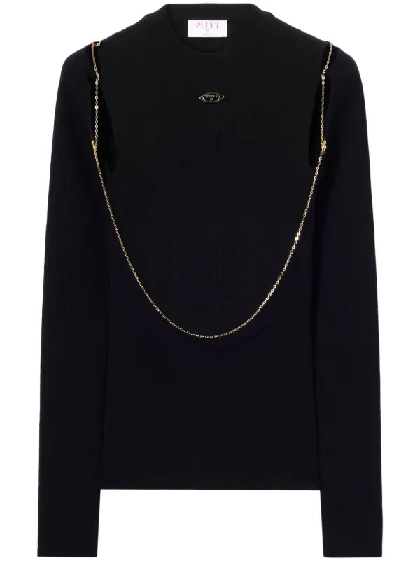 PUCCI 黒 リブニット トップス PUCCI チェーントリム リブニットトップ | ブラック | FARFETCH JP