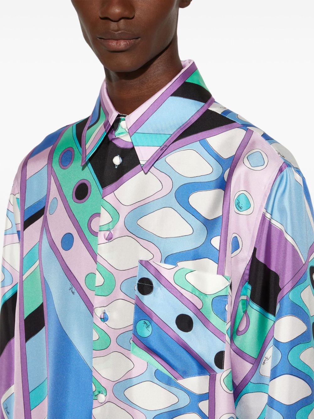 Shop Pucci Vivara-print Silk Shirt In Blue