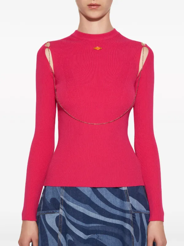 PUCCI chain-embellished rib-knit Top | Pink | FARFETCH