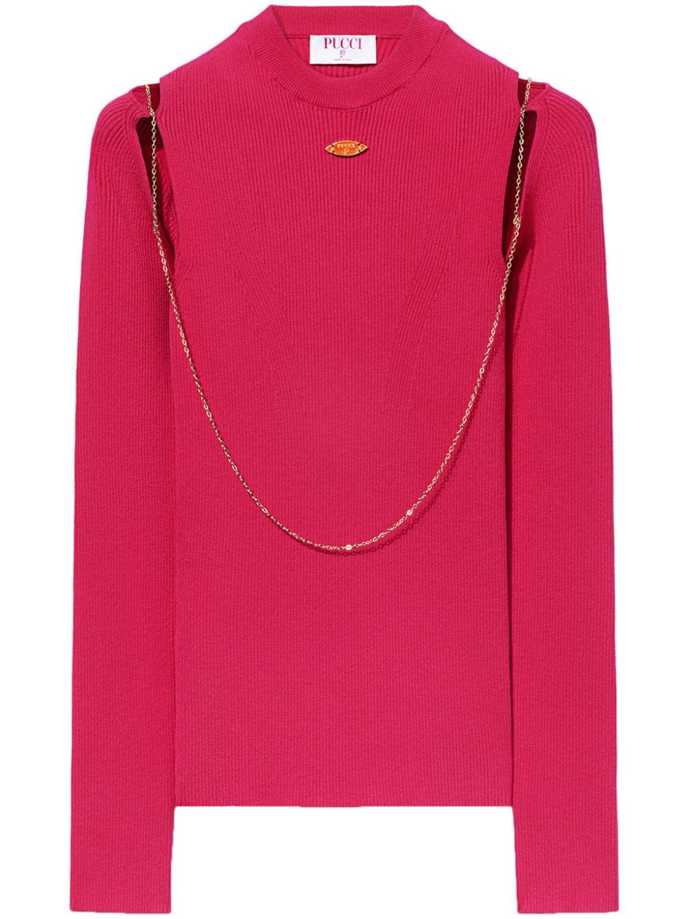 Pucci Chain-embellished Rib-knit Top In Pink