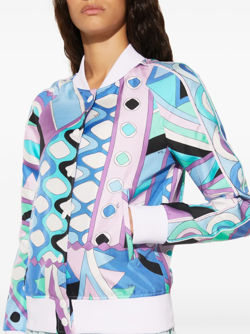 PUCCI Zijden-twill bomberjack met Vivara-print Blauw