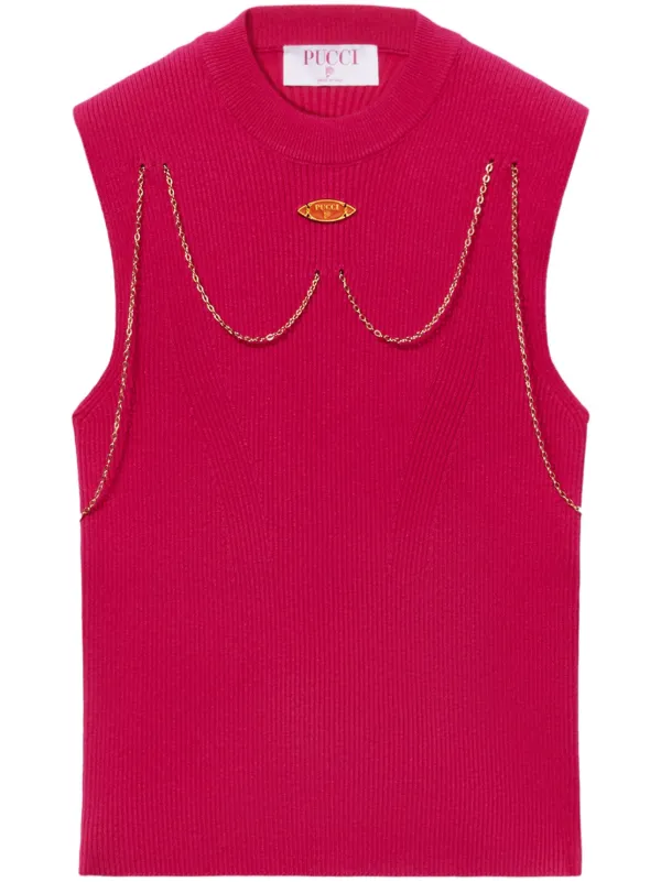 Pucci Chain-embellished Rib-knit Top in Pink