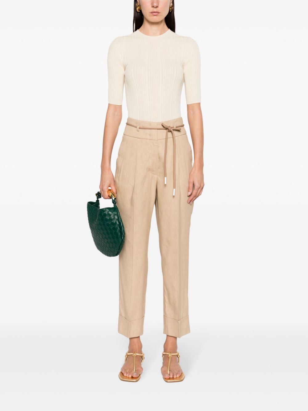 Shop Peserico Pleat-detail Cropped Trousers In Neutrals