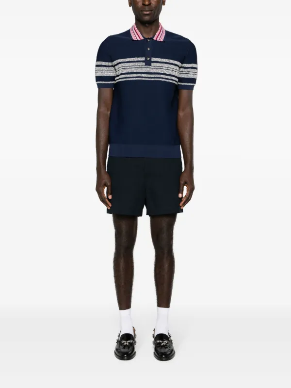 Wales Bonner stripe-detailing Knitted Polo Shirt | Blue