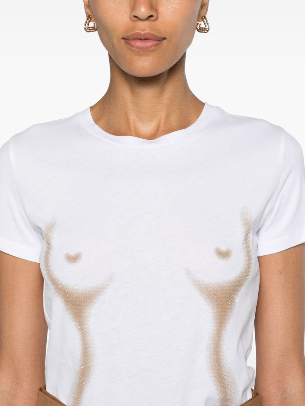 Shop Elisabetta Franchi Rhinestone-embellished Cotton T-shirt In White