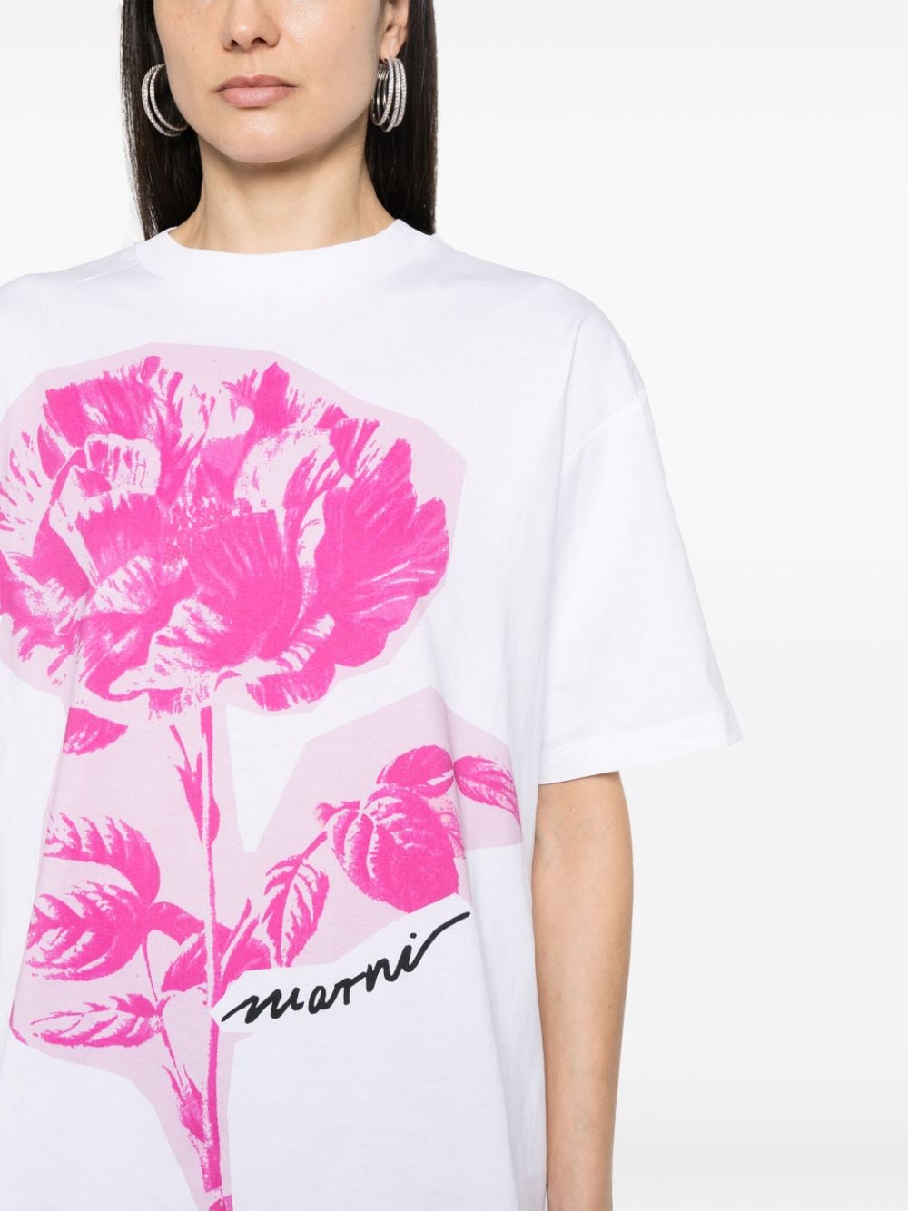 Marni Katoenen T-shirt met bloemenprint Wit