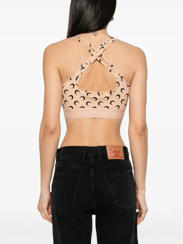 Marine Serre All Over Moon Sports Bra | Neutrals | FARFETCH