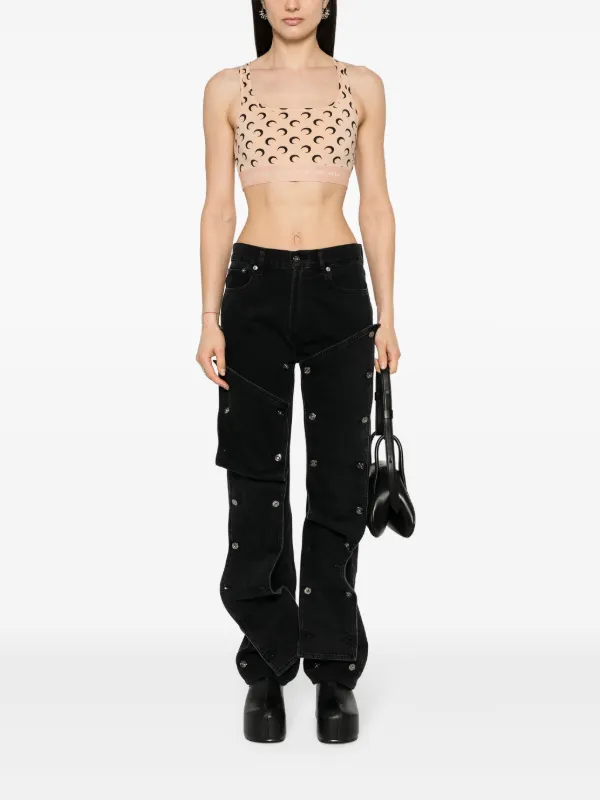 Marine Serre All Over Moon Sports Bra | Neutrals | FARFETCH