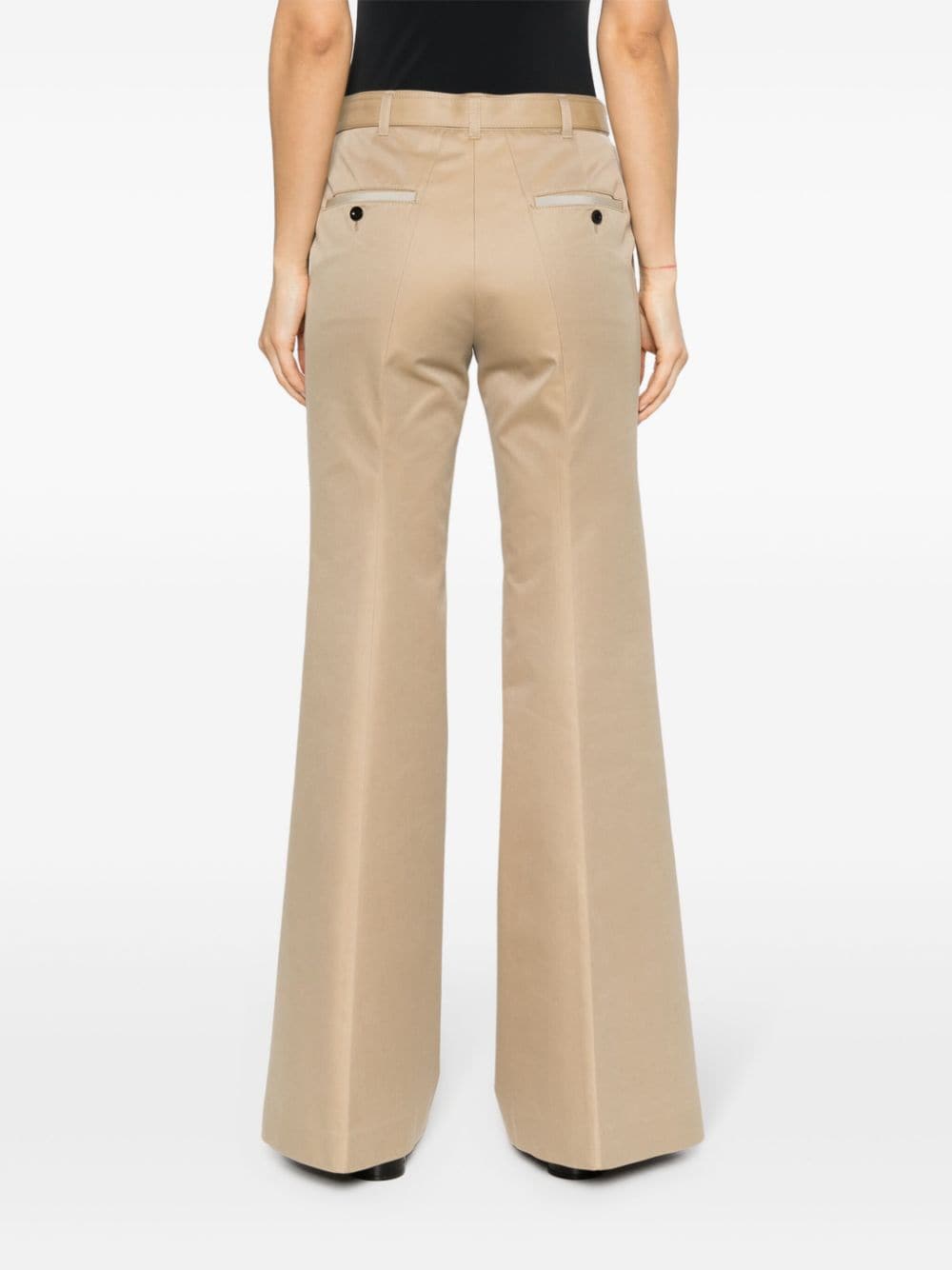 Shop Sacai Flared Belted Trousers In Neutrals