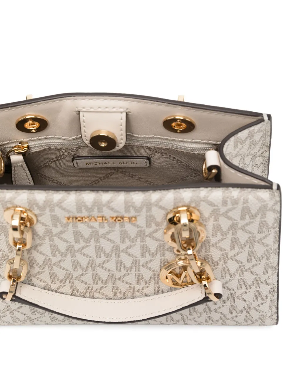 Shop Michael Kors Cynthia Monogram-pattern Mini Bag In Neutrals