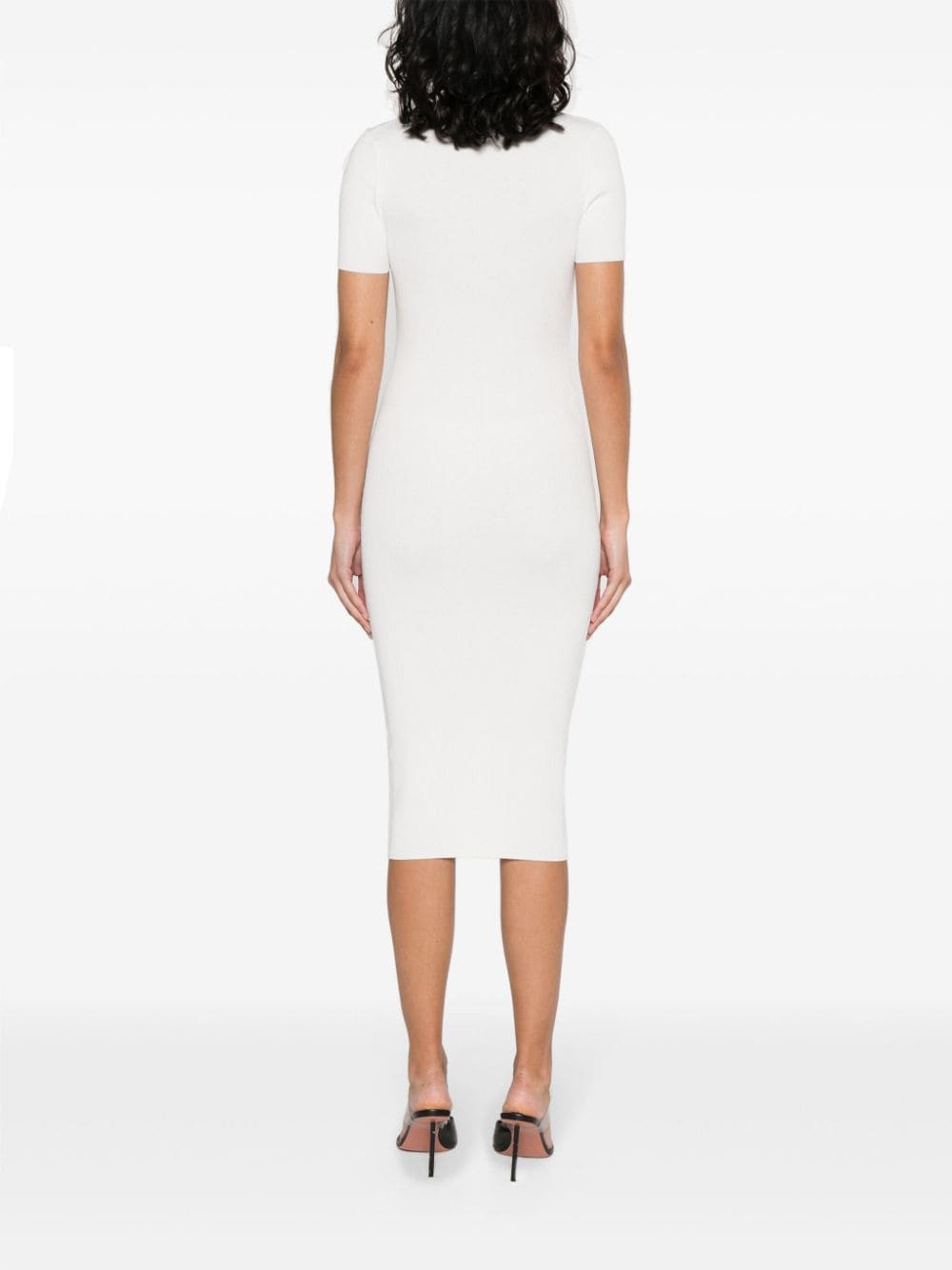 Shop Elisabetta Franchi Ribbed-knit Midi Dress In White