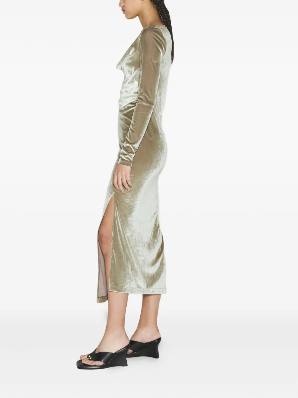Helmut Lang cowl-neck side-split midi dress Groen