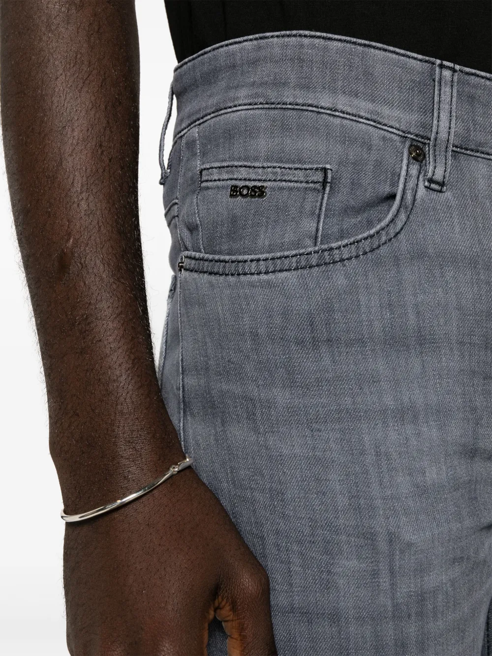 Shop Hugo Boss Mid-rise Slim-fit Jeans In Grey