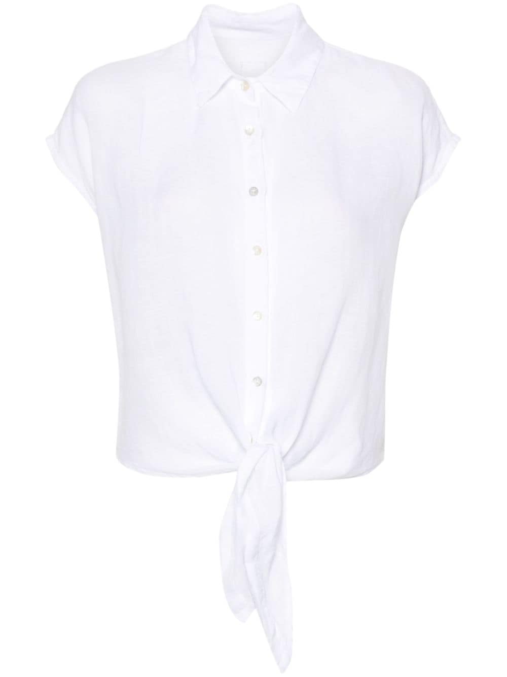 120% Lino Tie-fastening Linen Shirt In White
