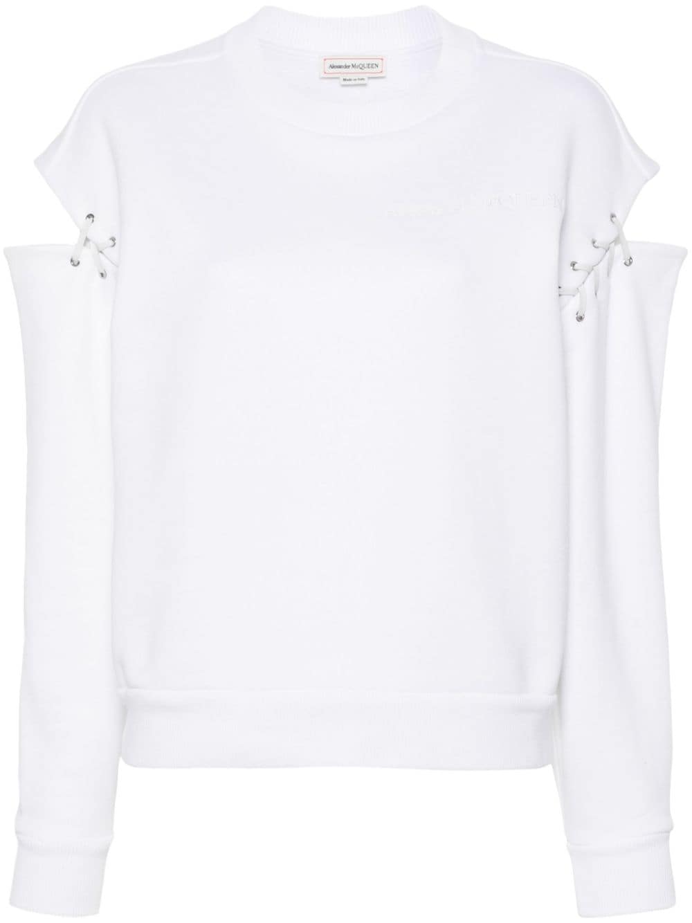 Alexander Mcqueen Embroidered Logo Cut-out Jumper In White